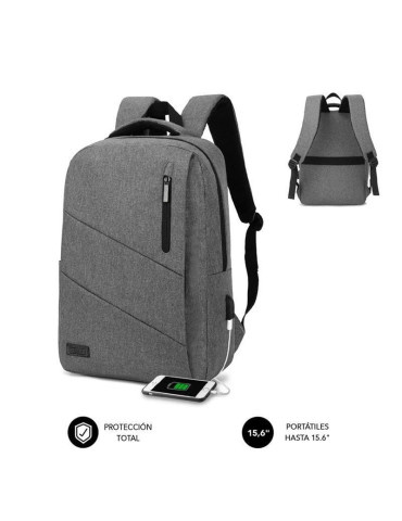 Mochila Subblim City Backpack para Portátiles hasta 15.6"/ Puerto USB/ Gris
