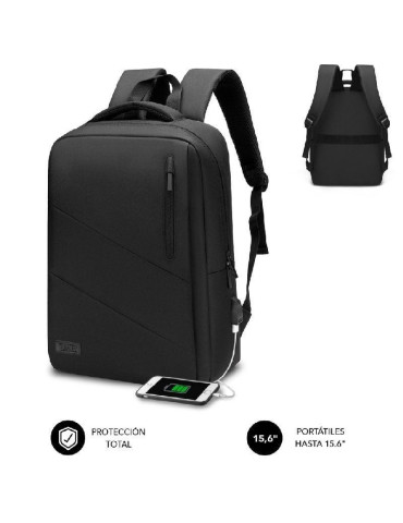 Mochila Subblim City Backpack para Portátiles hasta 15.6"/ Puerto USB/ Negra