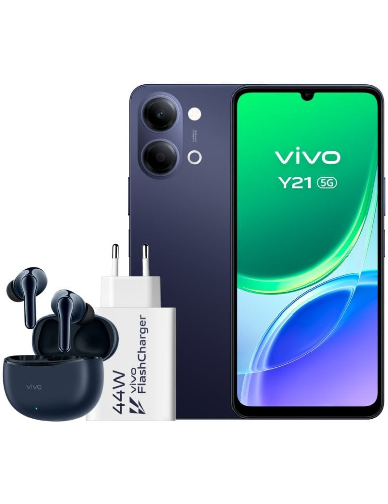 Smartphone Vivo Y21 4GB/ 256GB/ 6.74"/ 5G/ Negro/ Incluye Cargador + Auriculares