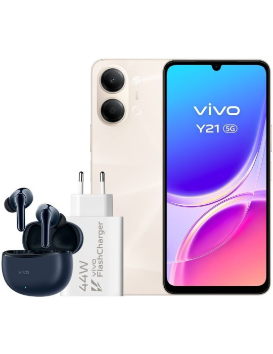 Smartphone Vivo Y21 4GB/ 256GB/ 6.74"/ 5G/ Oro/ Incluye Cargador + Auriculares