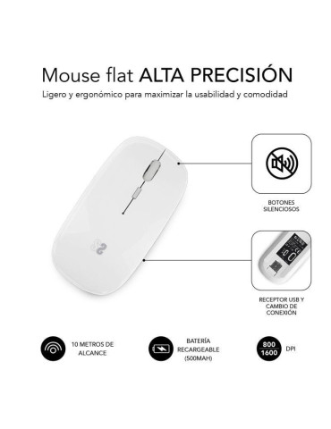 Ratón Inalámbrico Subblim Dual Flat/ Batería recargable/ Hasta 1600 DPI/ Blanco 2
