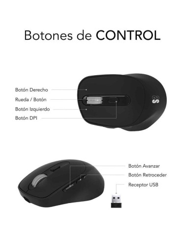 Ratón Ergonómico Inalámbrico Subblim Comfort Ergo Dual Battery/ Batería recargable/ Hasta 2400 DPI/ Negro 2