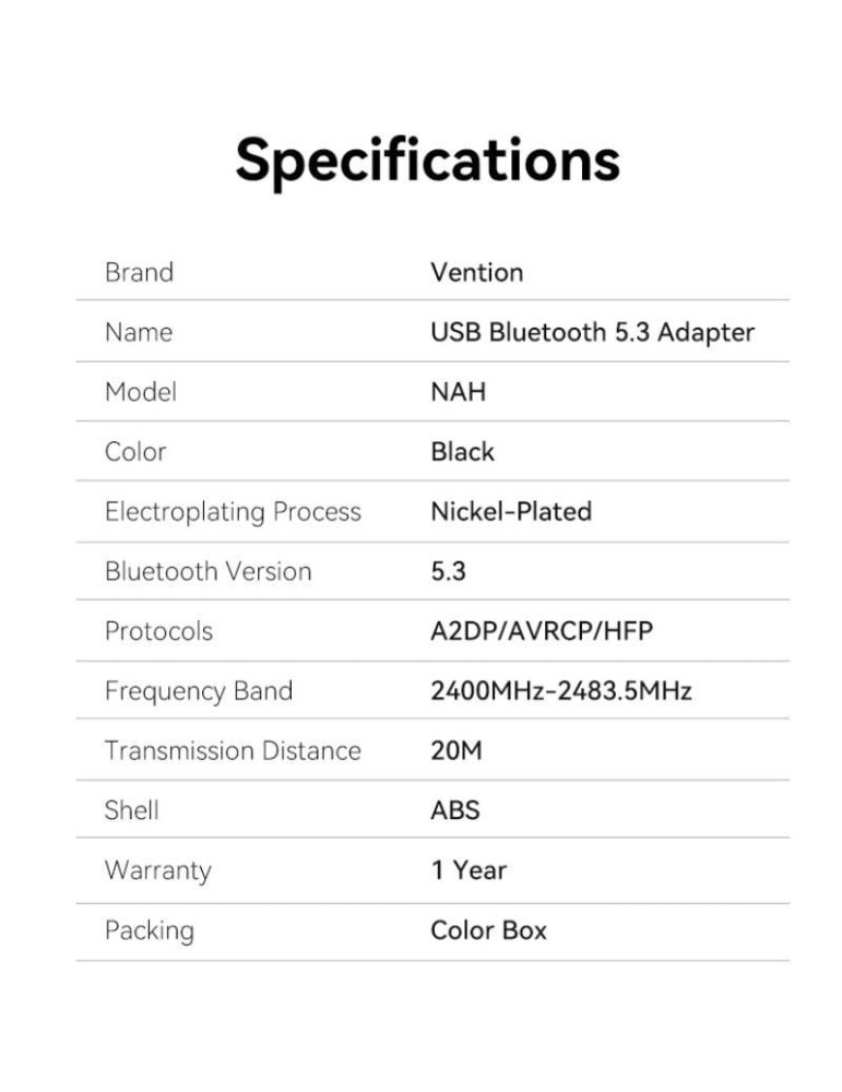 Adaptador USB - Bluetooth 5.3 Vention NAHB0