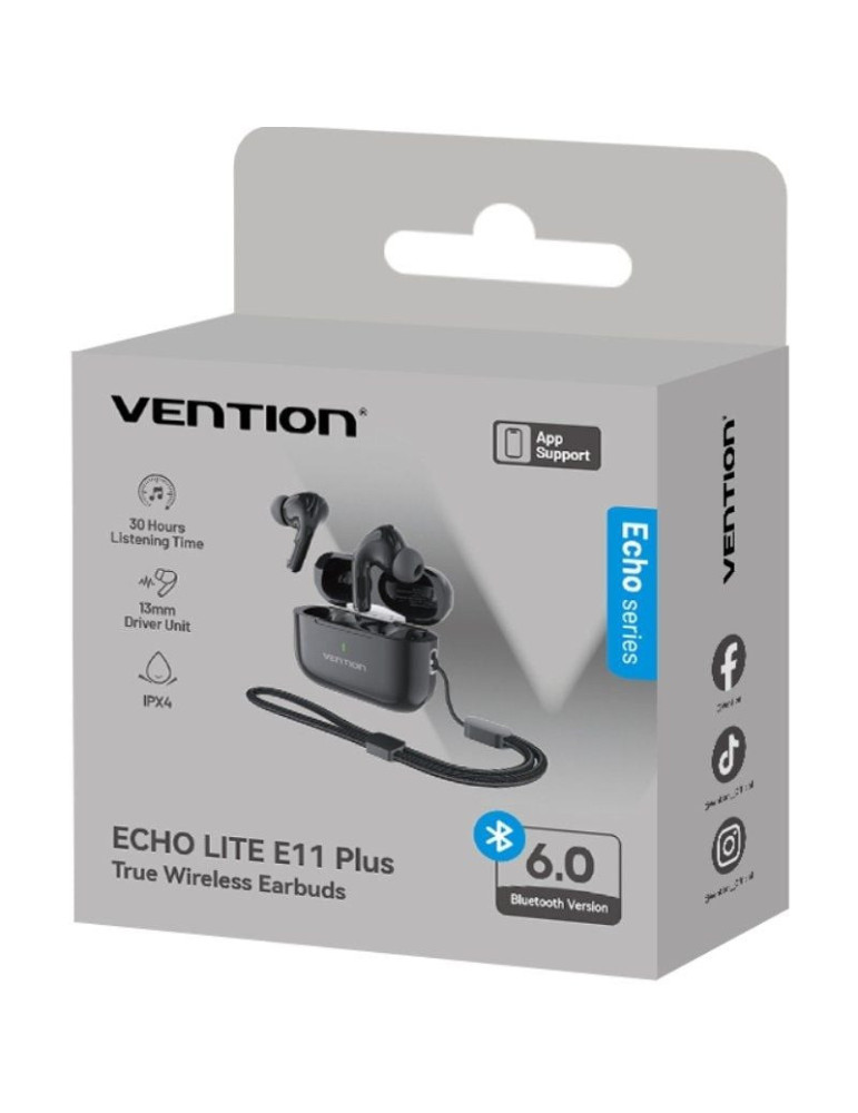 Auriculares Bluetooth Vention Echo Lite E11 Plus con estuche de carga/ Autonomía 6h/ Negros