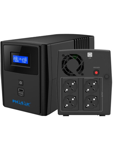 SAI Línea Interactiva Phasak SIRIUS 1560 VA Interactive/ 1560VA-900W/ 4 Salidas/ Formato Torre