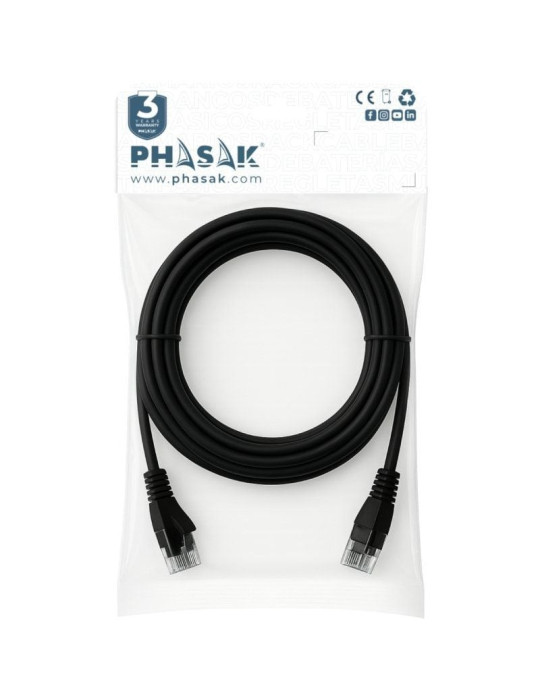 Cable de Red RJ45 UTP Phasak PHK 1852 Cat.6/ 25cm/ Negro