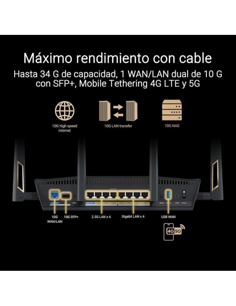 Router Inalámbrico Asus RT-BE88U/ WiFi 7/ 7200Mbps/ 2.4GHz 5GHz/ 4 Antenas/ WiFi 802.11be/ax/ac/n/a/ - n/b/g