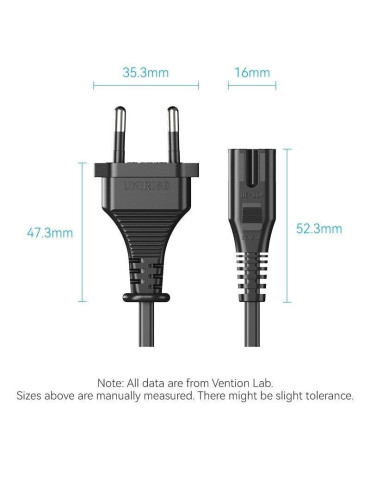 Cable Alimentación Forma 8 Vention ZCLBAC/ CEE7/16 Macho - C7 Hembra/ 1.8m 2