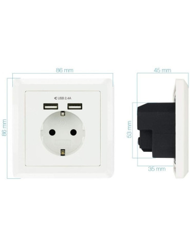 Roseta de Pared Nanocable 10.35.0010/ 1 Schuko/ 2 USB 2