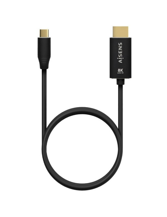 Cable Conversor Aisens A109-0712/ USB Tipo-C Macho - HDMI 8K Macho/ Hasta 27W/ 6000Mbps/ 2m/ Negro