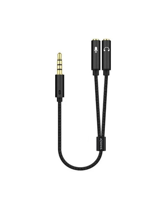 Cable Estéreo Aisens A128-0416/ Jack 3.5 Macho - 2x Jack 3.5 Hembra/ 25cm/ Negro