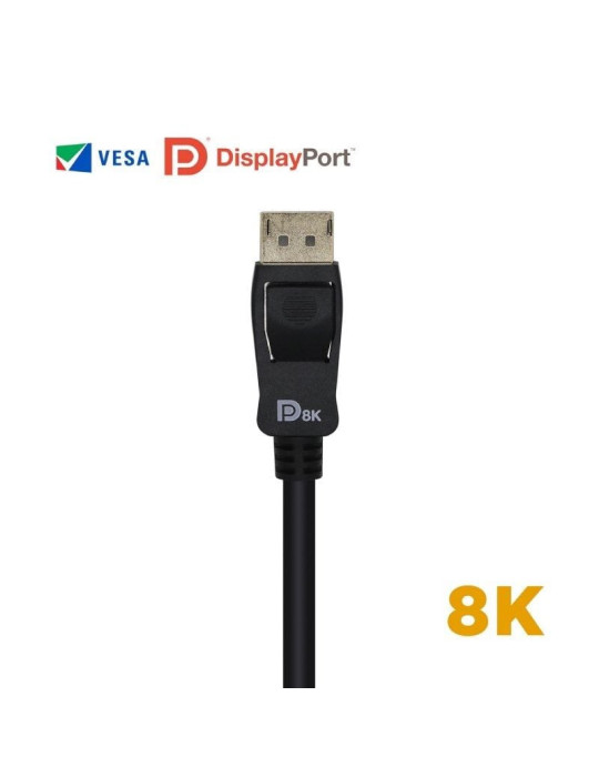 Cable DisplayPort 1.4 8K Aisens A149-0432/ DisplayPort Macho - DisplayPort Macho/ 2m/ Certificado/ Negro