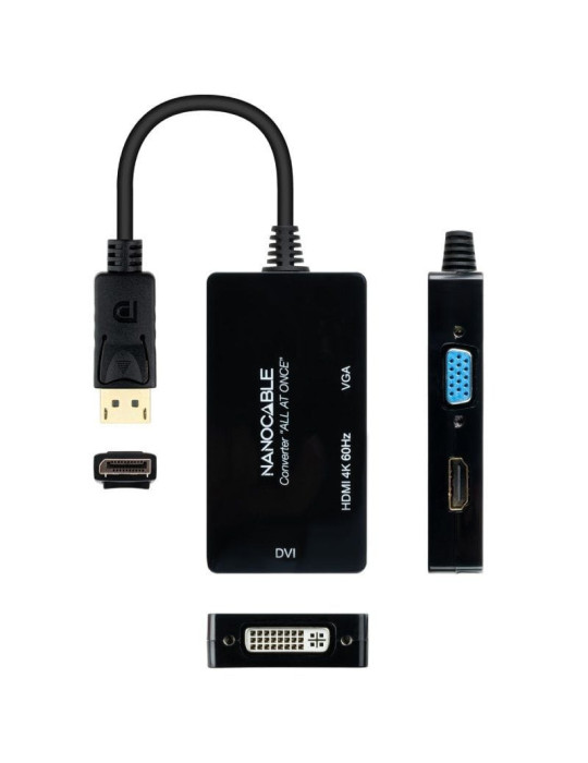 Cable DisplayPort Nanocable 10.16.3301-ALL/ HDMI Hembra - DVI-D Hembra - VGA Hembra/ 20cm/ Negro