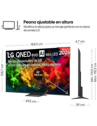 Televisor LG QNED evo AI QNED83B Mini LED 85QNED8EB3A 85"/ Ultra HD 4K/ Smart TV/ WiFi 2