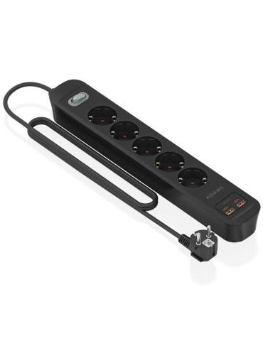 Regleta con Interruptor Aisens ASPS-2A2C15-BK/ 5 Tomas de Corriente/ 2 USB - 2 USB Tipo-C/ Cable 1.4m/ Negro 2