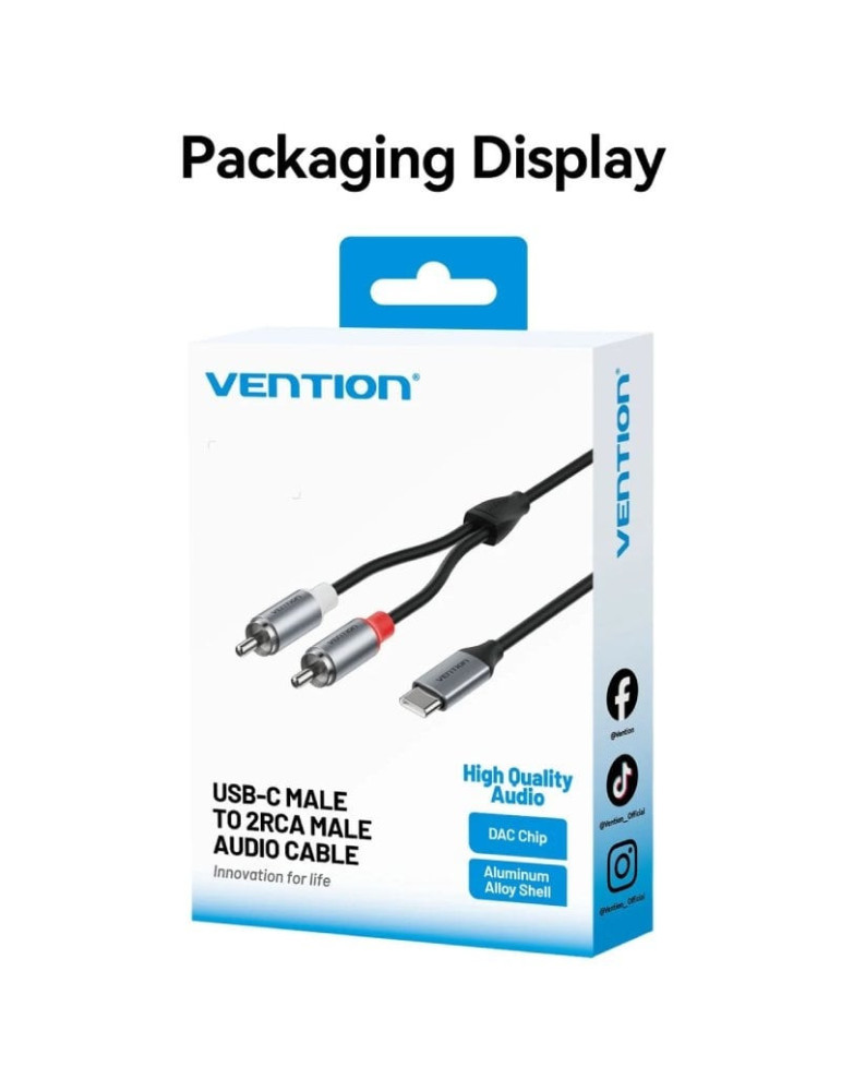 Cable Estéreo Vention BIKHF/ USB Tipo-C Macho - 2x RCA Macho/ 1m/ Gris