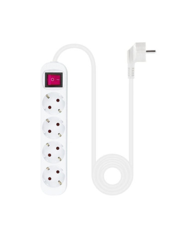 Regleta con Interruptor Nanocable 10.37.0004/ 4 Tomas de Corriente/ Cable 1.4m/ Blanca 2
