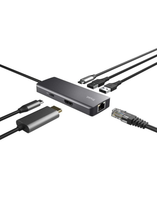 Docking USB Tipo-C Trust Dalyx/ 2xUSB/ 2xUSB Tipo-C/ 1xHDMI 4K/ 1xRJ45/ Gris