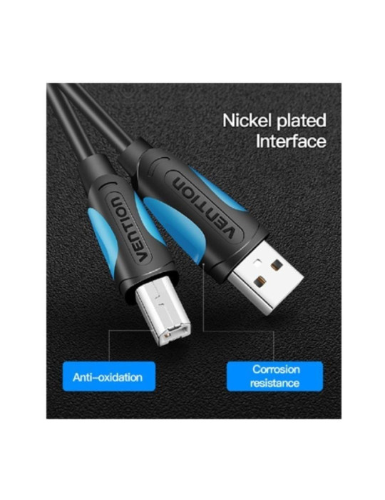 Cable USB 2.0 Impresora Vention VAS-A16-B500/ USB Tipo-B Macho - USB Macho/ 480Mbps/ 5m/ Negro