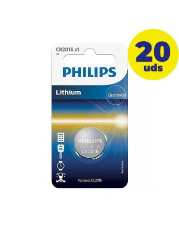 Pack de 20 Pilas de Botón Philips CR2016/ 3V