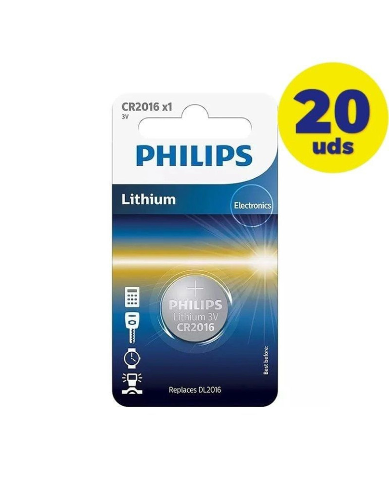 Pack de 20 Pilas de Botón Philips CR2016/ 3V