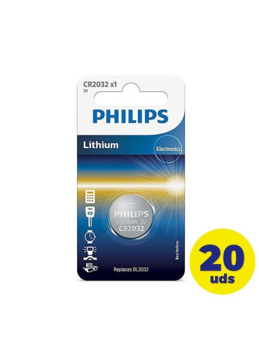 Pack de 20 Pilas de Botón Philips CR2032/ 3V