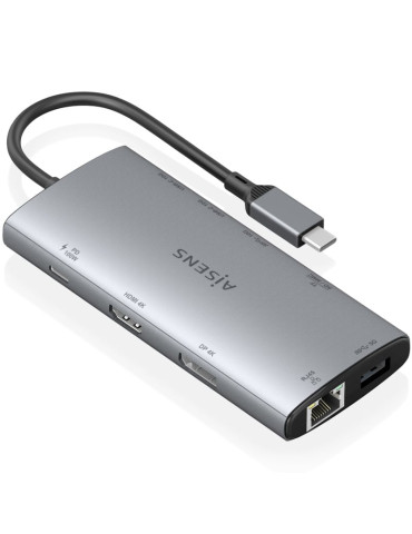 Docking USB Tipo-C Aisens ASUC-10P050-GR/ 1xDisplayPort/ 1xHDMI 4K/ 1xRJ45/ 2xUSB/ 2xUSB Tipo-C/ 1xUSB Tipo-C PD/ 1xLector de Ta 2