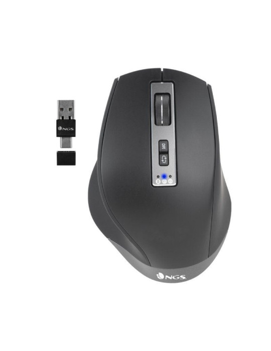 Ratón Ergonómico Inalámbrico NGS BLUR-RB/ Batería recargable/ Hasta 3200 DPI/ Negro