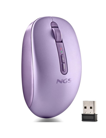 Ratón Ergonómico Inalámbrico NGS Fog Dual FOGDUALPURPLE Silencioso/ Hasta 1600 DPI/ Púrpura
