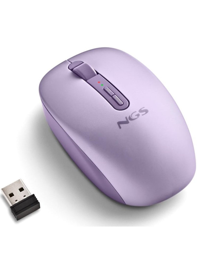 Ratón Ergonómico Inalámbrico NGS Fog Dual FOGDUALPURPLE Silencioso/ Hasta 1600 DPI/ Púrpura