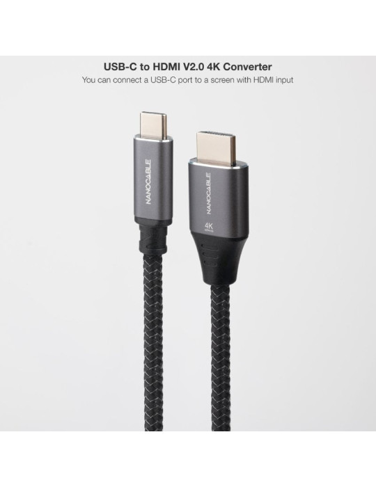 Cable Conversor Nanocable 10.15.5262/ USB Tipo-C Macho - HDMI Macho/ 1.8m/ Negro