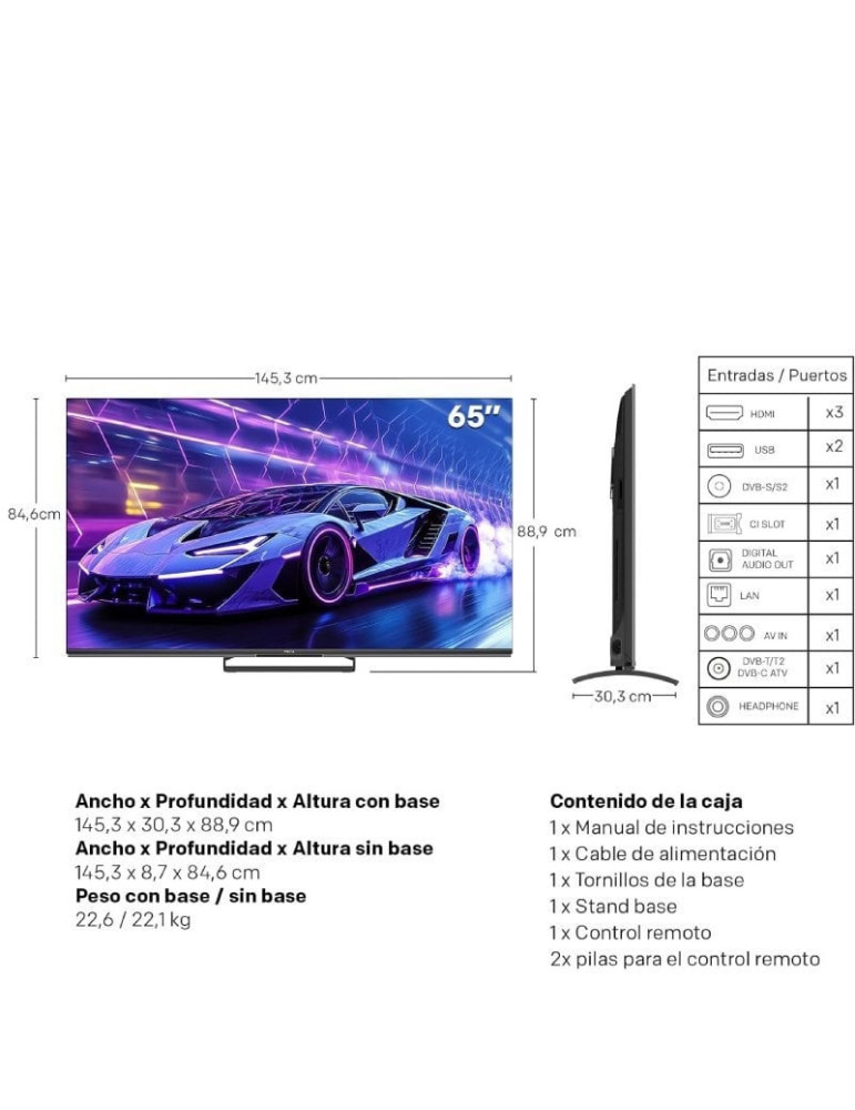 Televisor Metz QLED-MiniLED 65MNE8000Z 65"/ Ultra HD 4K/ Smart TV/ WiFi