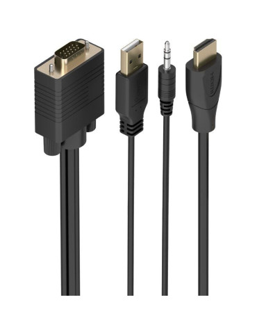 Cable Conversor Aisens A122-1015 SVGA Macho - USB Macho - Jack Macho/ HDMI Macho/ 2m/ Negro