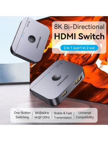 Switch Conmutador 8K HDMI 2.1 Bidireccional Vention AKPB0 HDMI Hembra/USB-C Hembra - 2x HDMI Hembra 2