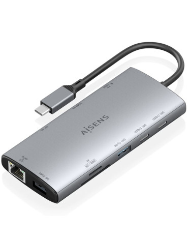 Docking USB Tipo-C Aisens ASUC-10P050-GR/ 1xDisplayPort/ 1xHDMI 4K/ 1xRJ45/ 2xUSB/ 2xUSB Tipo-C/ 1xUSB Tipo-C PD/ 1xLector de Ta
