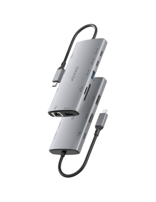 Docking USB Tipo-C Aisens ASUC-10P050-GR/ 1xDisplayPort/ 1xHDMI 4K/ 1xRJ45/ 2xUSB/ 2xUSB Tipo-C/ 1xUSB Tipo-C PD/ 1xLector de Ta