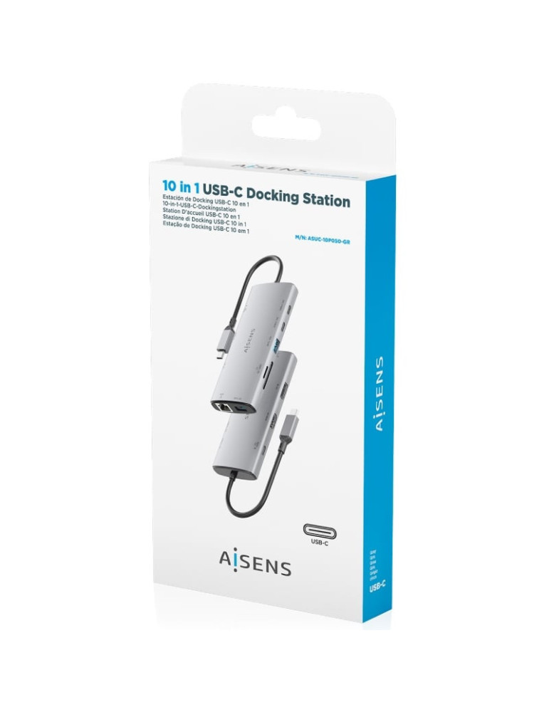 Docking USB Tipo-C Aisens ASUC-10P050-GR/ 1xDisplayPort/ 1xHDMI 4K/ 1xRJ45/ 2xUSB/ 2xUSB Tipo-C/ 1xUSB Tipo-C PD/ 1xLector de Ta