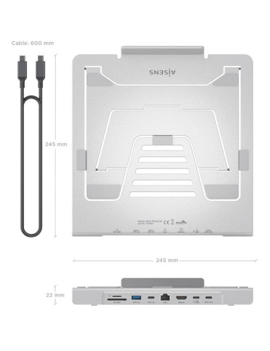 Soporte de Sobremesa - Docking USB Tipo-C Aisens ASUC-7P045-GR/ 1xUSB/ 1xUSB Tipo-C/ 1xHDMI/ 1xRJ45/ 1xLector de Tarjetas/ 1xUSB
