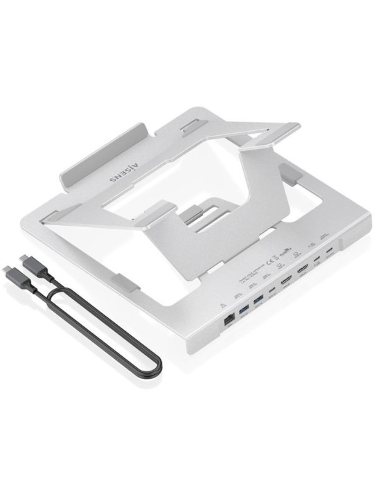 Soporte de Sobremesa - Docking USB Tipo-C Aisens ASUC-7P046-GR/ 2xUSB/ 1xUSB Tipo-C/ 2xHDMI/ 1xRJ45/ 1xUSB Tipo-C PD/ Gris