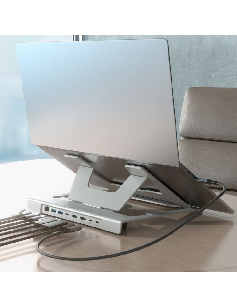 Soporte de Sobremesa - Docking USB Tipo-C Aisens ASUC-7P046-GR/ 2xUSB/ 1xUSB Tipo-C/ 2xHDMI/ 1xRJ45/ 1xUSB Tipo-C PD/ Gris