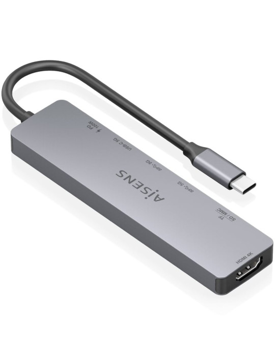 Docking USB Tipo-C Aisens ASUC-7P048-GR/ 1xHDMI 4K/ 2xUSB/ 1xUSB Tipo-C/ 1xUSB Tipo-C PD/ 1x Lector de Tarjetas/ Gris