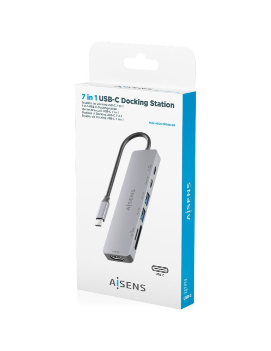 Docking USB Tipo-C Aisens ASUC-7P048-GR/ 1xHDMI 4K/ 2xUSB/ 1xUSB Tipo-C/ 1xUSB Tipo-C PD/ 1x Lector de Tarjetas/ Gris