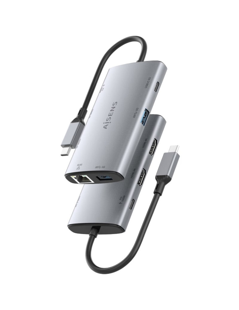 Docking USB Tipo-C Aisens ASUC-7P049-GR/ 2xHDMI 4K/ 1xRJ45/ 2xUSB/ 1xUSB Tipo-C/ 1xUSB Tipo-C PD/ Gris