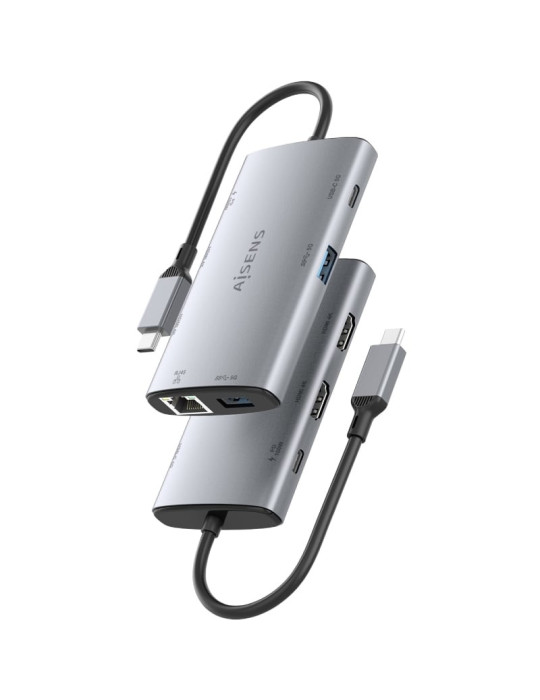 Docking USB Tipo-C Aisens ASUC-7P049-GR/ 2xHDMI 4K/ 1xRJ45/ 2xUSB/ 1xUSB Tipo-C/ 1xUSB Tipo-C PD/ Gris