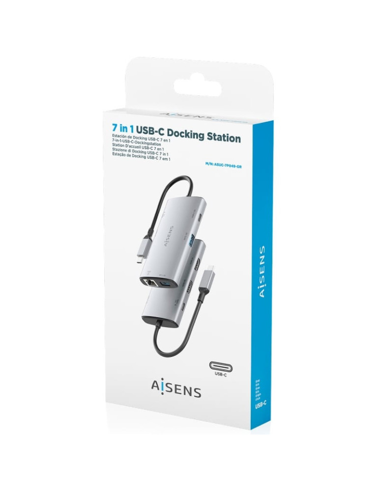 Docking USB Tipo-C Aisens ASUC-7P049-GR/ 2xHDMI 4K/ 1xRJ45/ 2xUSB/ 1xUSB Tipo-C/ 1xUSB Tipo-C PD/ Gris