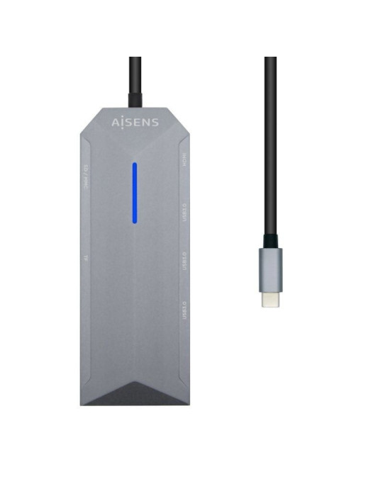 Docking USB Tipo-C Aisens ASUC-8P004-GR/ 1xHDMI 4K/ 3xUSB/ 1xRJ45/ 1xLector Tarjetas / 1xUSB Tipo-C PD/ Gris
