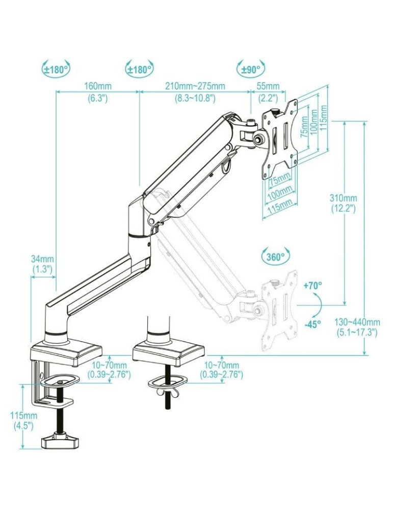 Soporte de Mesa para Monitor TooQ DB1334TNR-W/ Giratorio/ Inclinable/ hasta 10kg