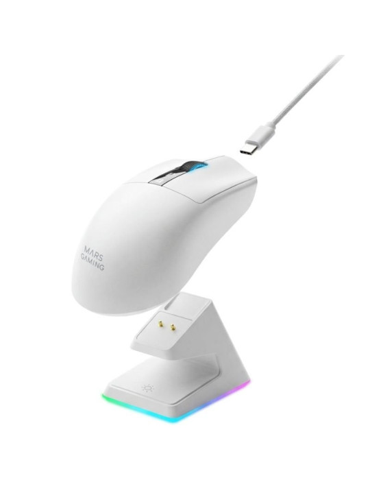 Ratón Gaming Inalámbrico Mars Gaming MMW-Elite/ Batería Recargable/ Hasta 20000 DPI/ Blanco