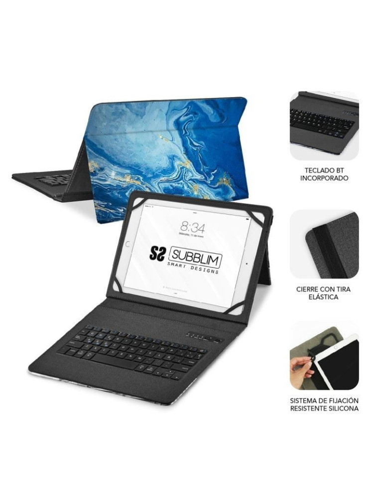 Funda con Teclado Subblim Keytab Pro Bluetooth para Tablets de 9"-11"/ Marmol Azul
