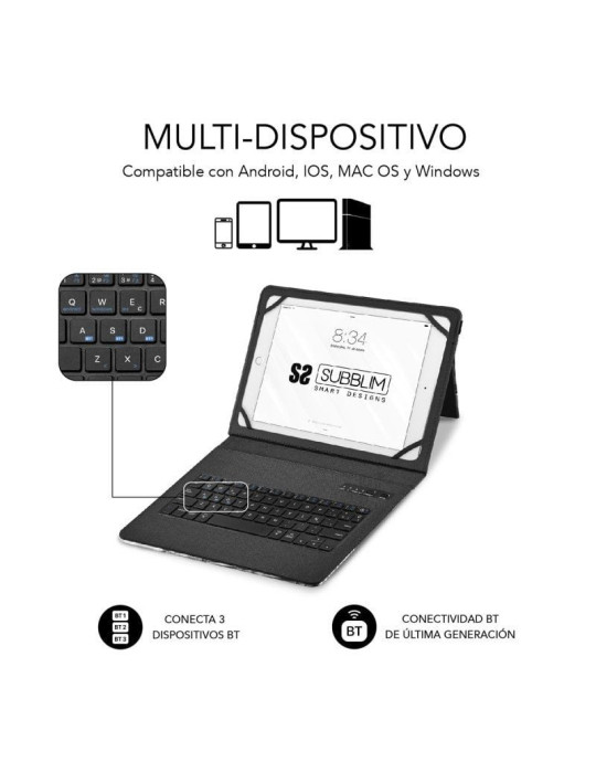 Funda con Teclado Subblim Keytab Pro Bluetooth para Tablets de 9"-11"/ Marmol Azul